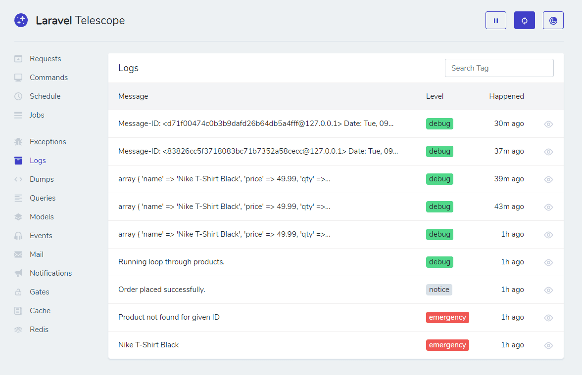 Laravel Telescope - Logs