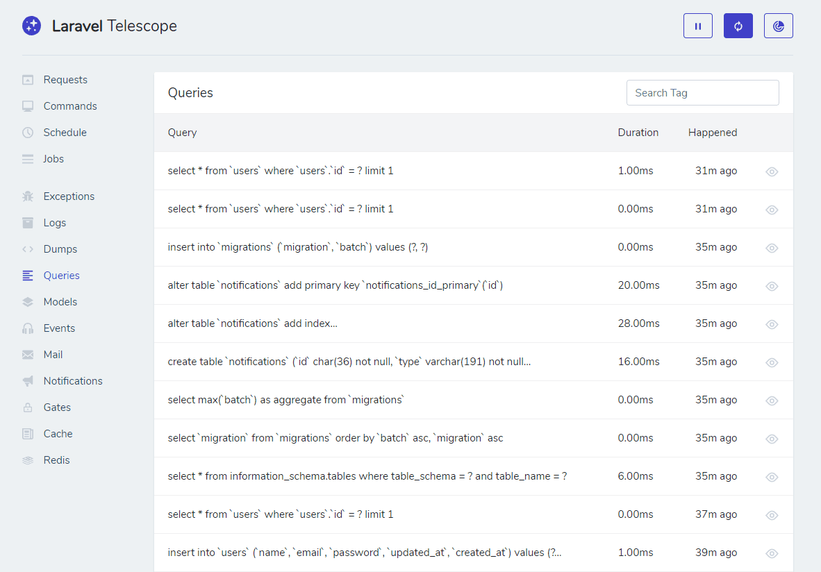 Laravel Telescope - Queries