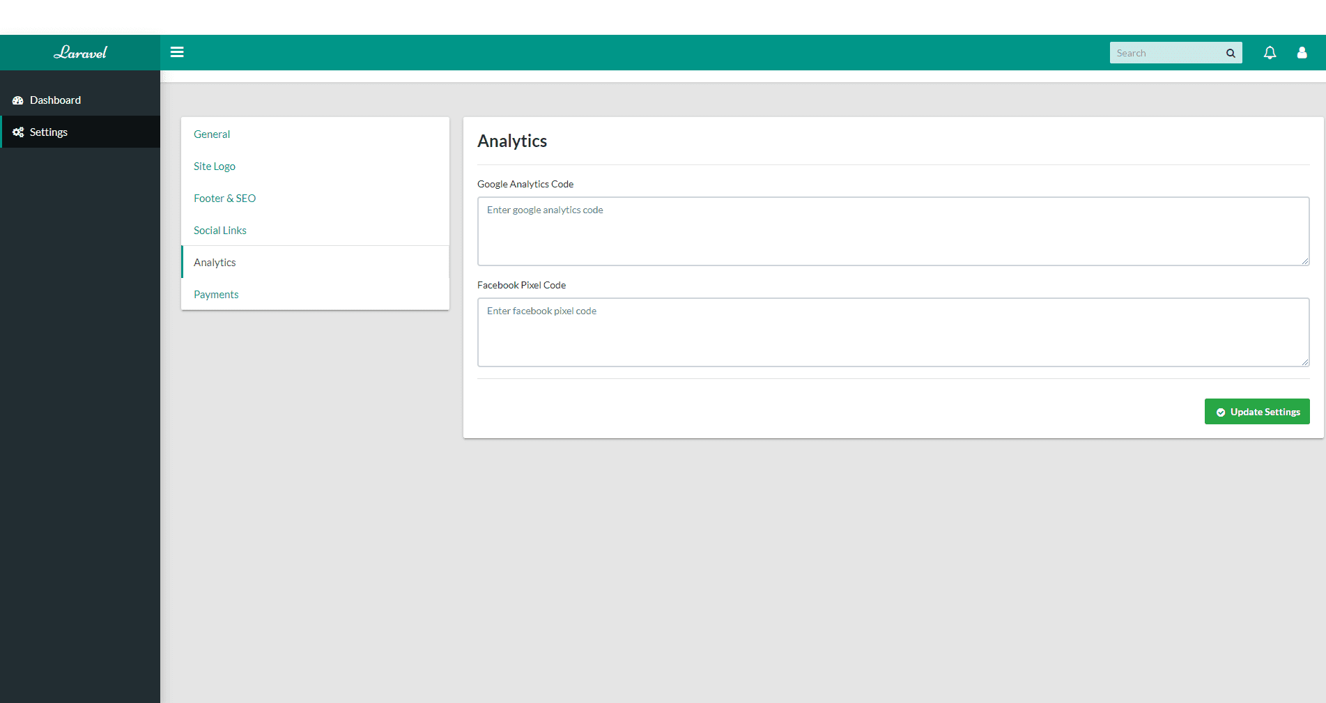 Settings Section - Analytics