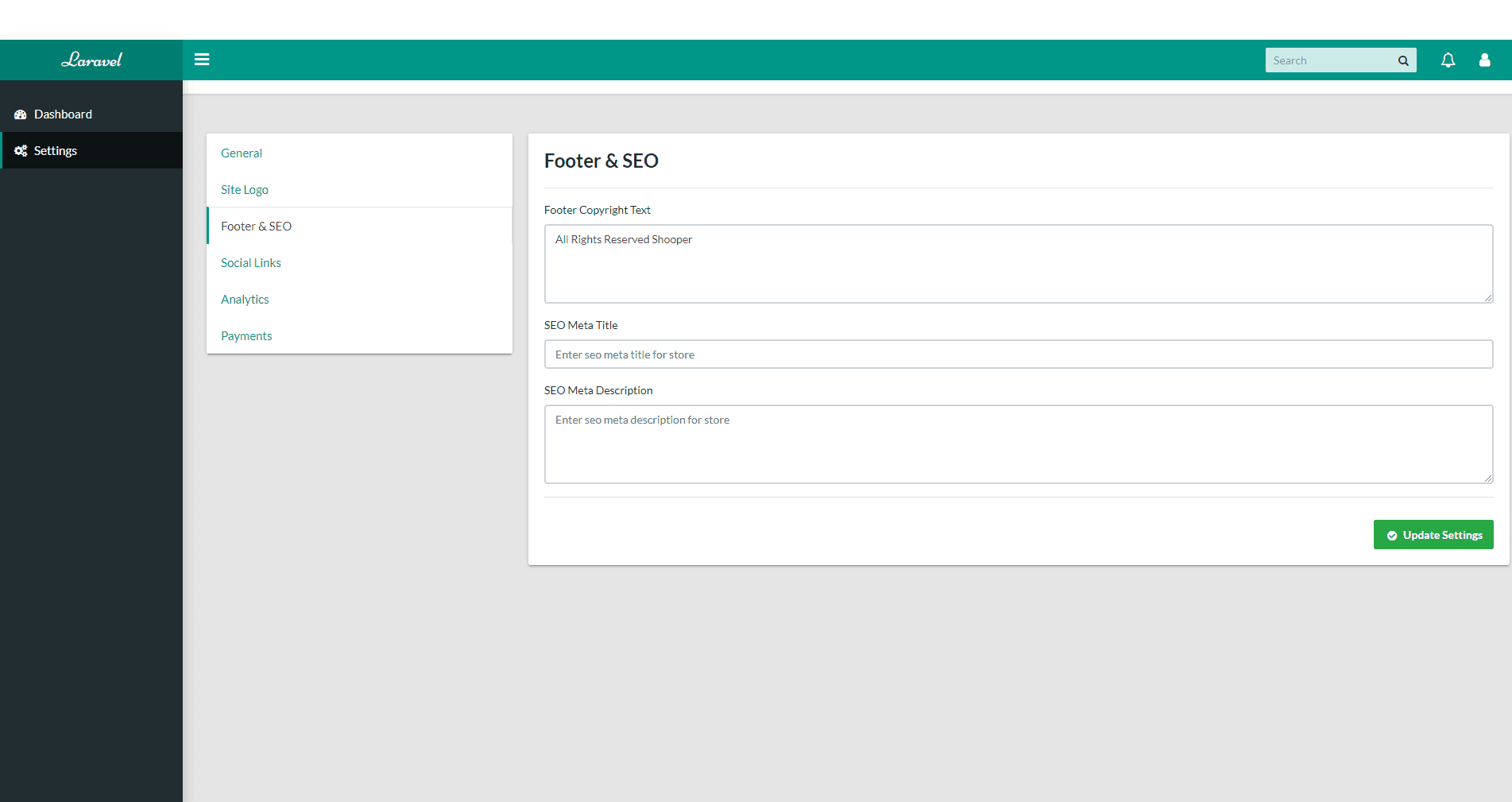 Settings Section - Footer