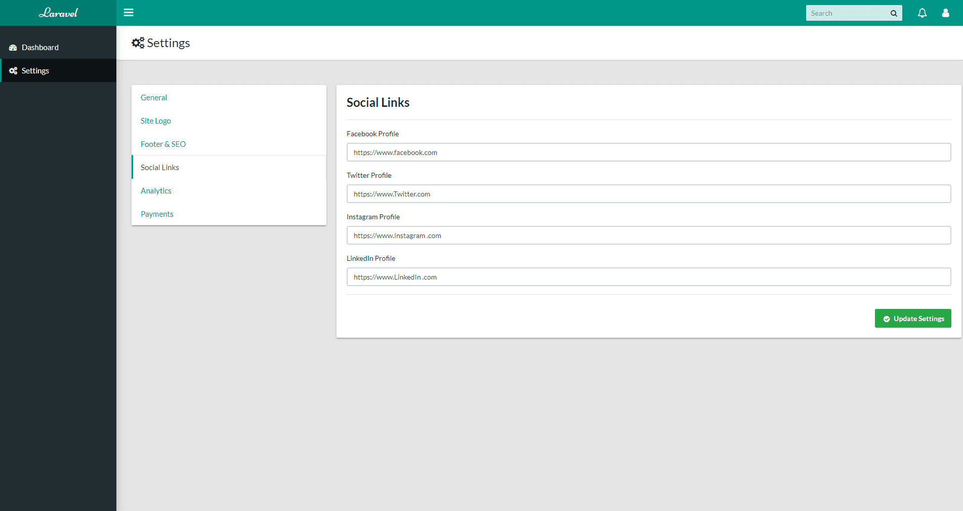 Settings Section - Social