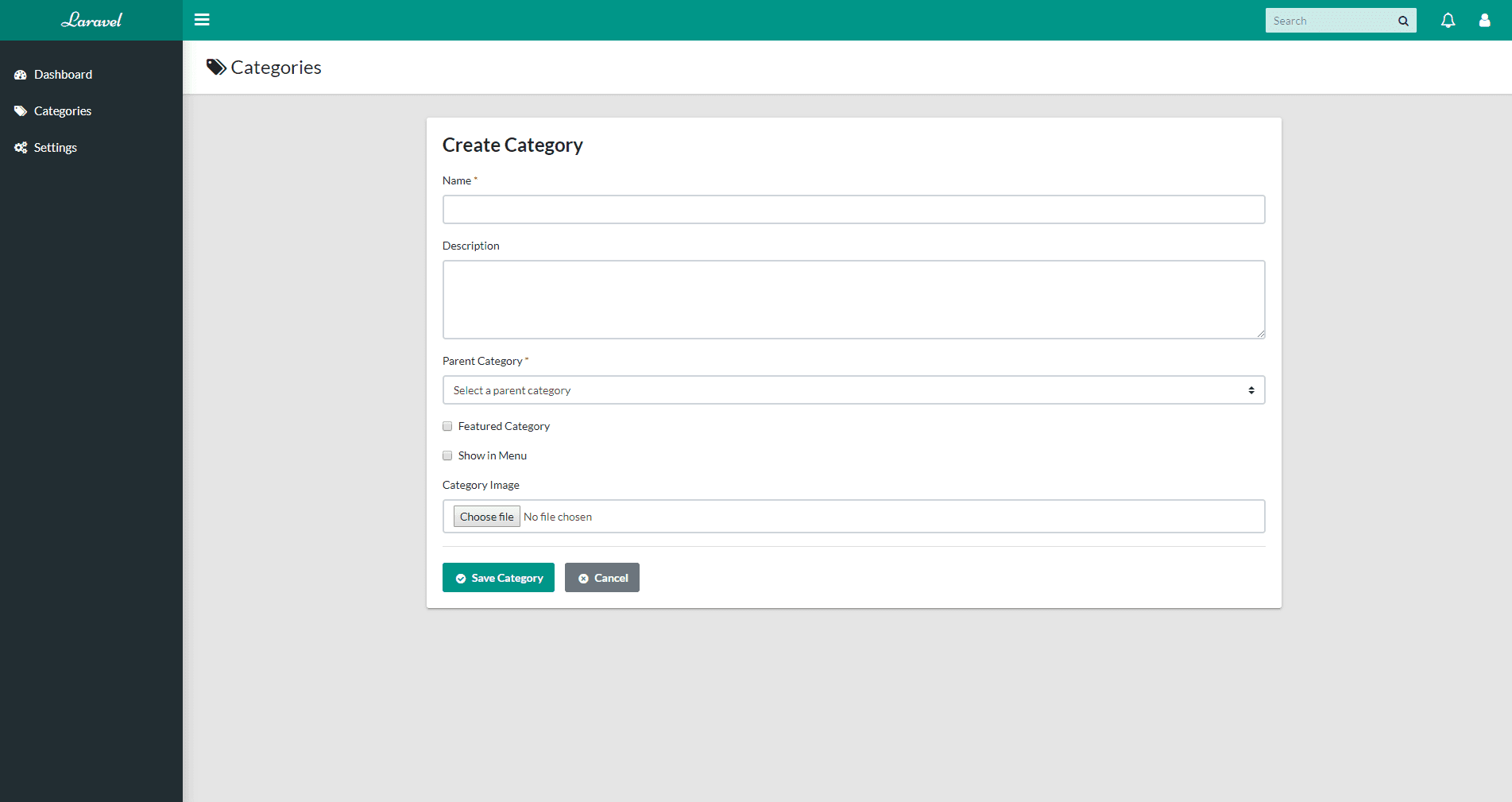 Categories Create View
