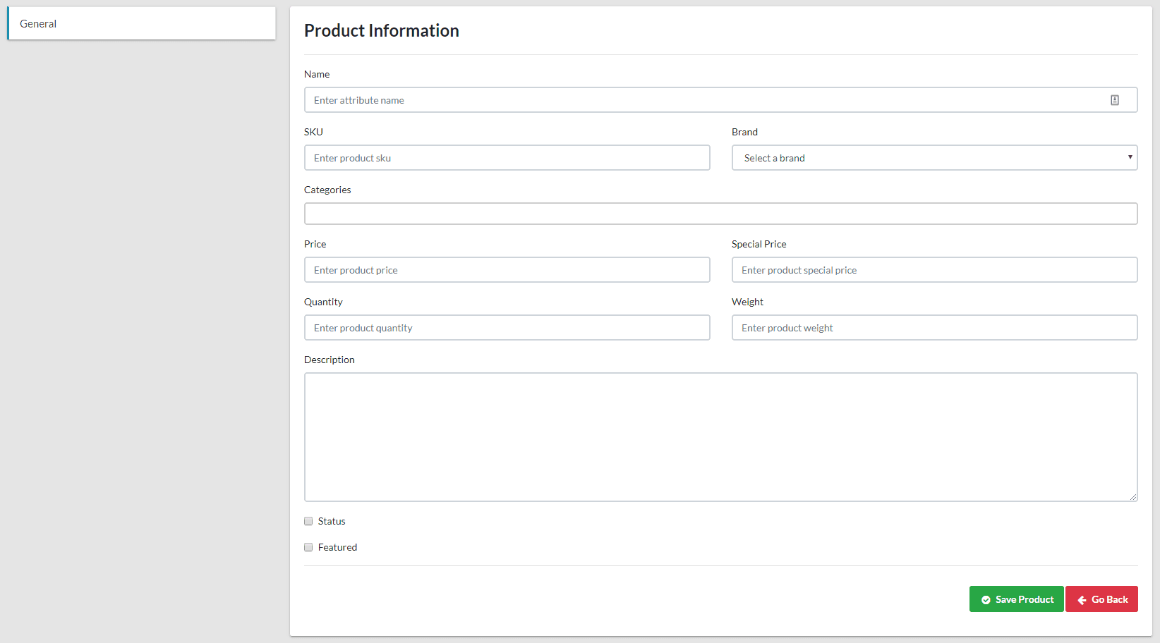 Product Create Page