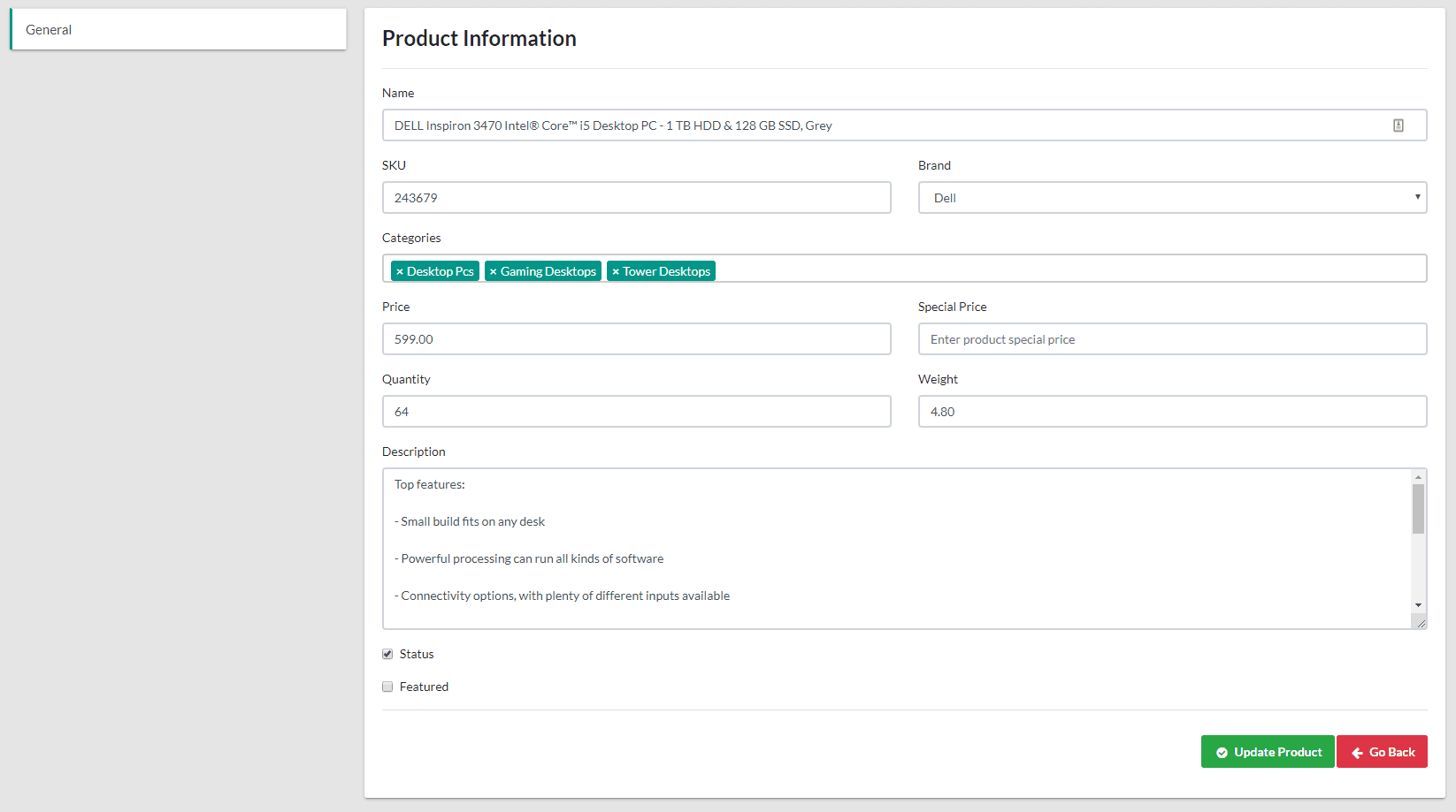 Product Edit Page