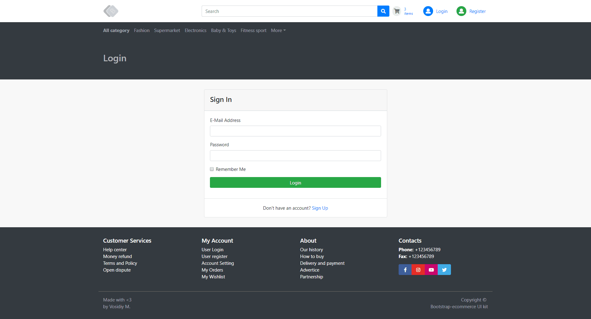 Login Page - E commerce Application