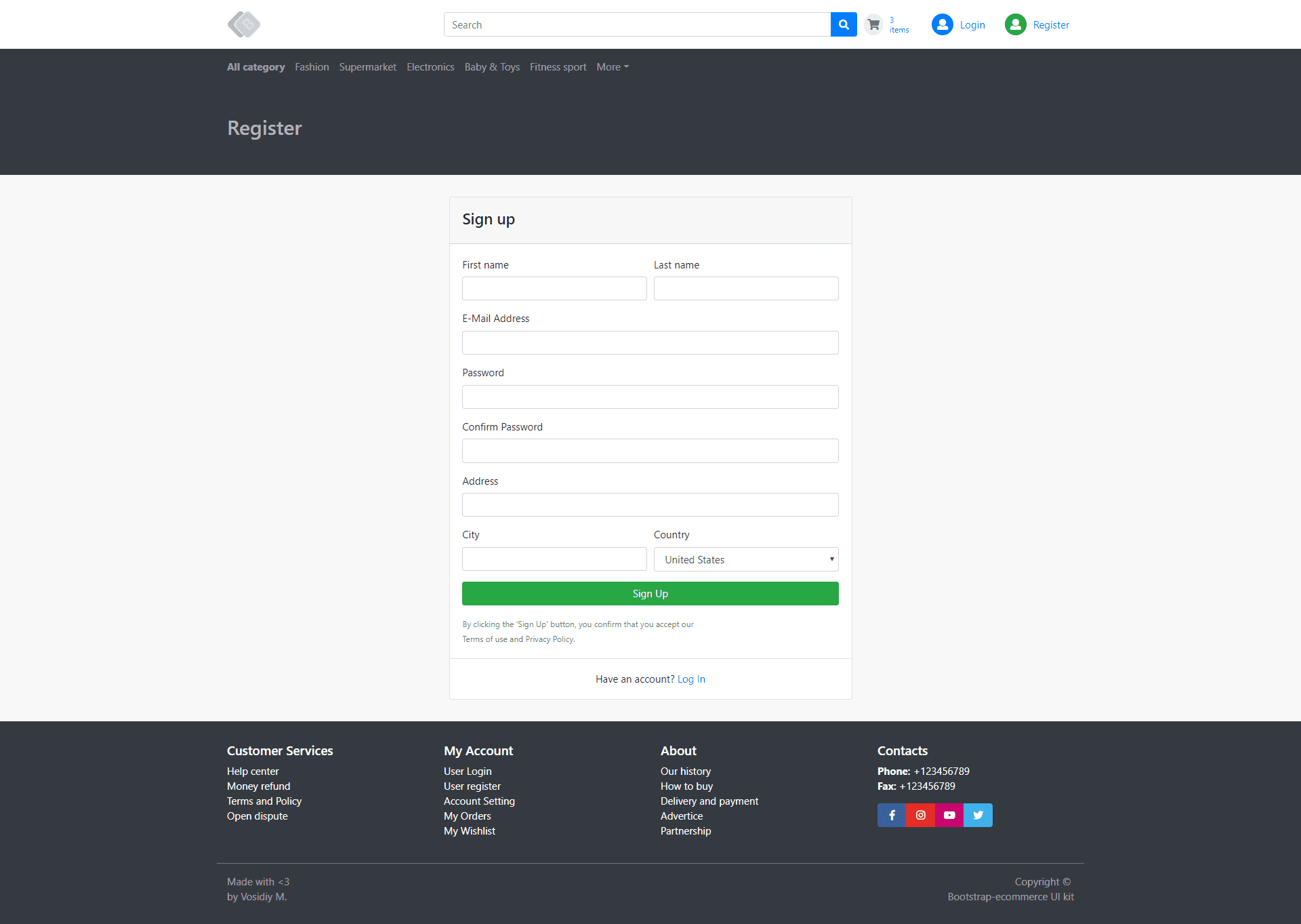Register Page - E commerce Application