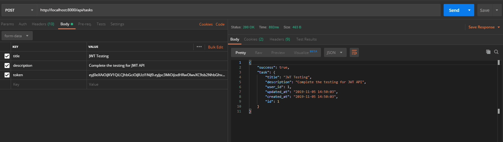 Create Task using API